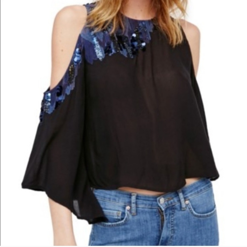 Free People All About You Sequin Embellish Cold Shoulder Top Sz M NWT MSRP 168